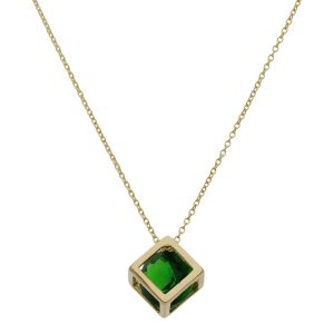 Gargantilla oro 18kl cubo + piedra verde