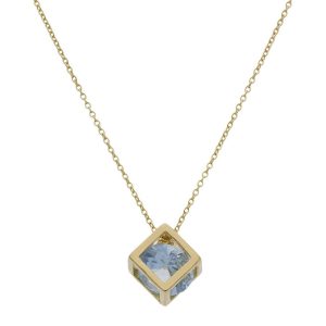 Gargantilla oro 18kl cubo + piedra azul