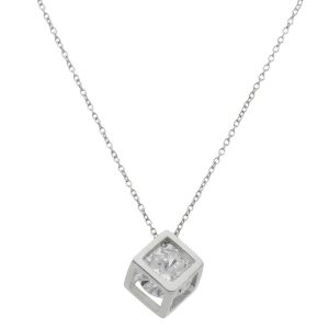 Gargantilla oro blanco 18kl cubo + circonita