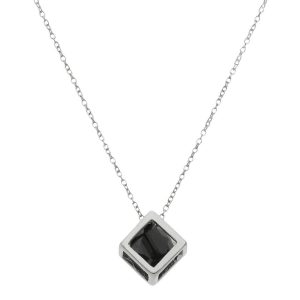 Gargantilla oro blanco 18kl cubo + piedra negra