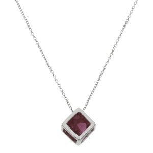 Gargantilla oro blanco 18kl cubo + piedra roja