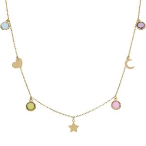 Gargantilla oro 18kl charms mix + piedras
