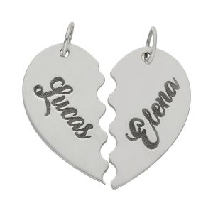 Colgante oro blanco 18kl corazon partido