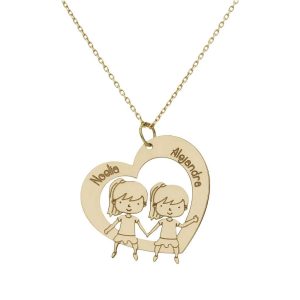 Gargantilla oro 18kl corazon + niñas