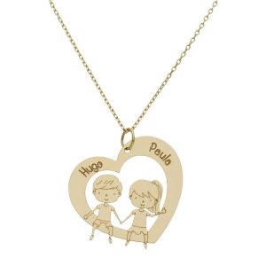 Gargantilla oro 18kl corazon+niña+niño