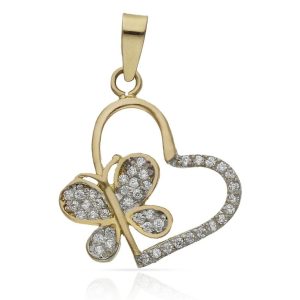 Colgante oro 18kl corazon y mariposa