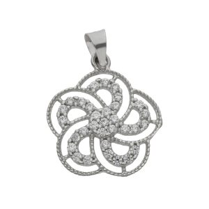 Colgante oro blanco 18kl flor circonitas
