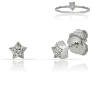 Pendientes oro blanco 18kl estrellas diamantes
