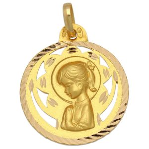 Medalla oro 18kl v. niña  22 mm