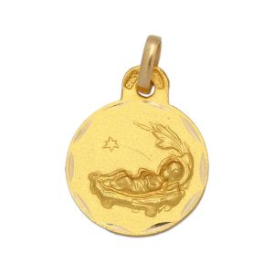 Medalla oro 18kl niño en paja de 15mm