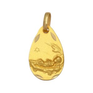 Medalla oro 18 kl niño en paja – 11×18 mm