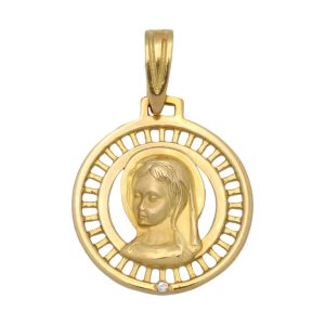 Medalla oro 18kl virgen niña de 17mm