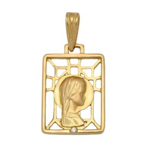 Medalla oro 18kl virgen niña – 13x19mm