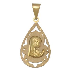 Medalla oro 18kl virgen niña – 14x25mm