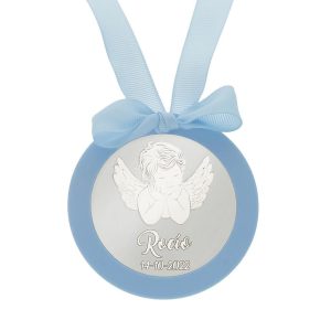 Medalla cuna plata 925mm redonda angel
