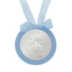 Medalla cuna plata 925mm redonda angel de la guarda