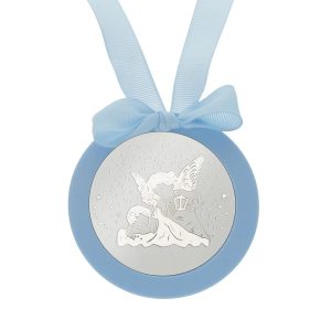 Medalla cuna plata 925mm redonda angel de la guarda