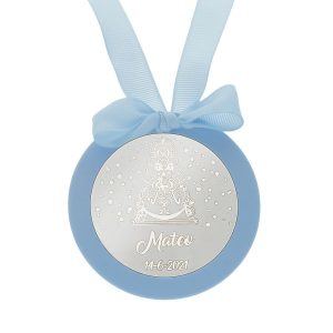 Medalla cuna plata 925mm redonda virgen del rocio