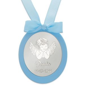 Medalla cuna plata 925mm ovalada angel
