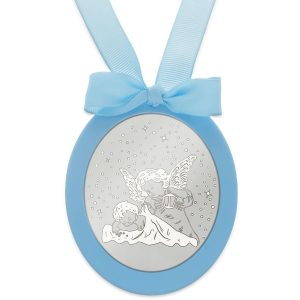 Medalla cuna plata 925mm ovalada angel de la guarda