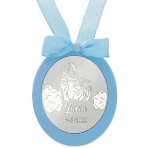 Medalla cuna plata 925mm ovalada virgen + niño
