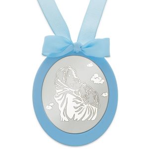 Medalla cuna plata 925mm ovalada virgen + niño