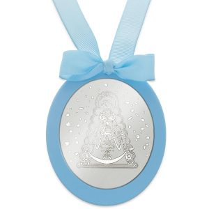 Medalla cuna plata 925mm ovalada virgen del rocio