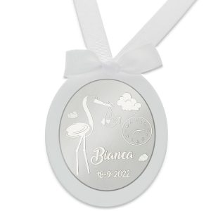 Medalla cuna plata 925mm ovalada cigüeña