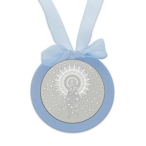 Medalla cuna plata 925mm redonda virgen del pilar