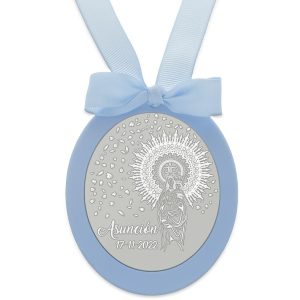 Medalla cuna plata 925mm ovalada virgen del pilar
