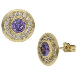 Pendientes oro 18kl violeta + circonitas – 11mm