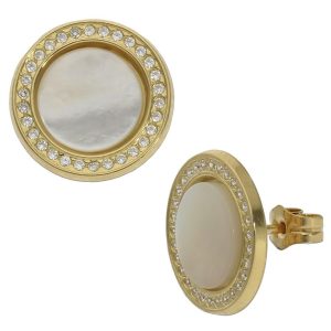 Pendientes oro 18kl nacar + circonitas – 12mm