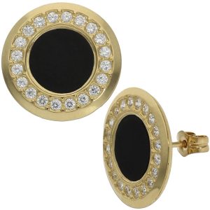 Pendientes oro 18kl onix + circonitas – 15mm