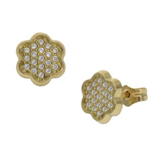 Pendientes oro 18kl flor circonitas – 8mm