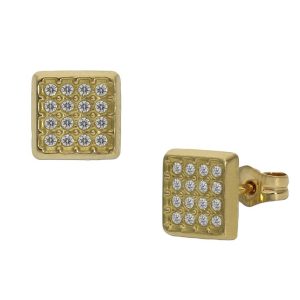 Pendientes oro 18kl cuadrados circonitas – 6.5mm