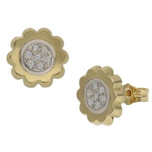 Pendientes oro 18kl flor circonitas – 9mm
