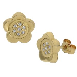 Pendientes oro 18kl flor circonitas – 9mm
