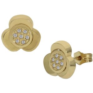 Pendientes oro 18kl trebol circonitas – 9mm