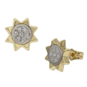Pendientes oro 18kl sol circonitas – 9mm