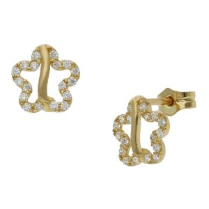 Pendientes oro 18kl flores circonitas