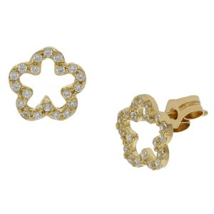 Pendientes oro 18kl flor circonitas