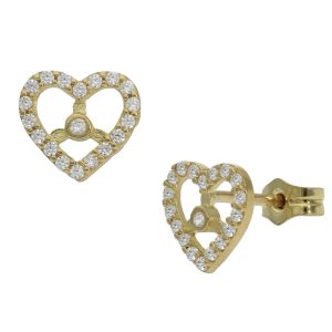 Pendientes oro 18kl corazones circonitas