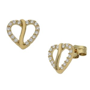 Pendientes oro 18kl corazon circonitas
