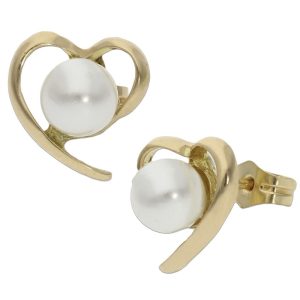 Pendientes oro 18kl corazon perlas