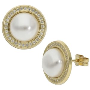 Pendientes oro 18kl perlas circonitas – 12mm