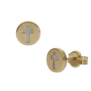 Pendientes oro 18kl cruz nacar – 6mm