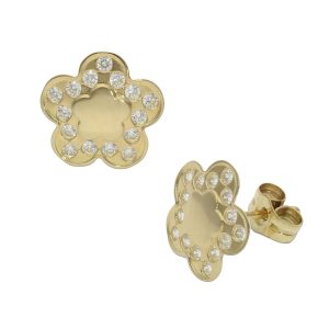 Pendientes oro 18kl flor circonitas – 9.50mm
