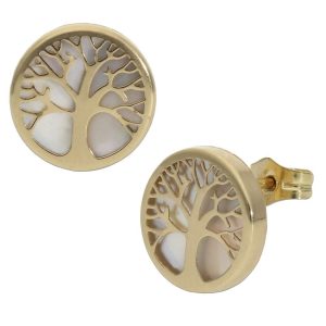 Pendientes oro 18kl arbol vida nacar – 10mm