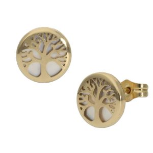 Pendientes oro 18kl arbol vida nacar – 8mm
