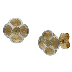 Pendientes oro 18kl bicolor flor – 8x8mm
